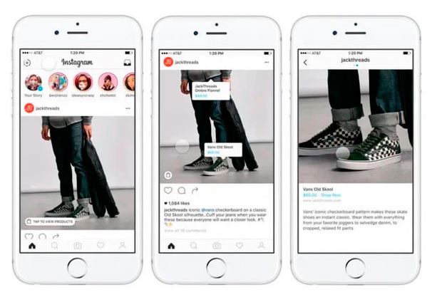 Ejemplo de visualización de la tienda en Instagram Shopping en el celular