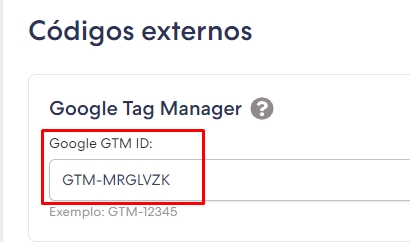 Colar o ID da conta do Google Tag Manager na Nuvemshop