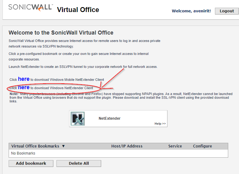 sonicwall netextender server is not reachable