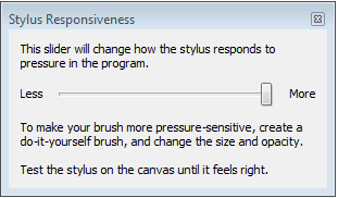 Stylus Responsiveness dialog in the desktop version of Sketchbook