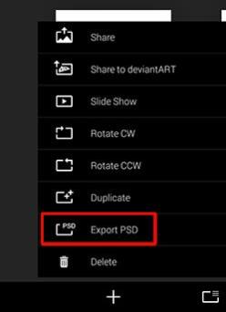 From the Gallery options select Export PSD