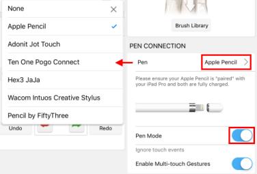 Pen Connection - selecting a pen