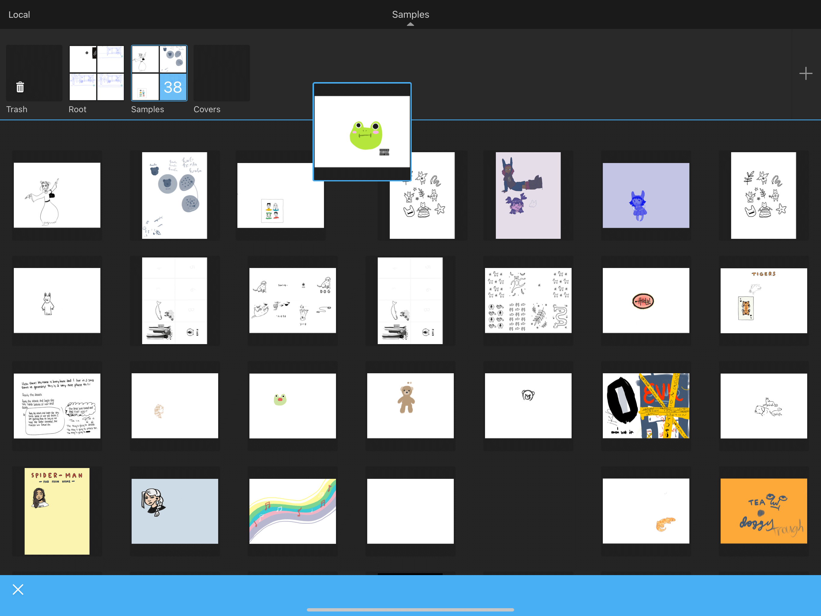Adding a selection to a folder in the mobile version of Sketchbook