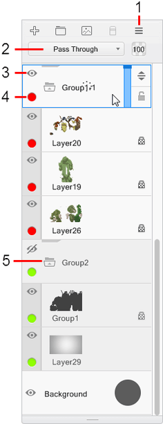 Grouping layers in the Layer Editor in Sketchbook