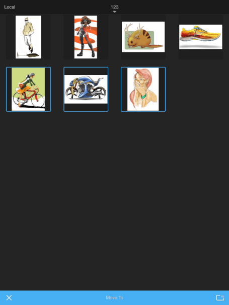 Selecting sketches in the thumbnail view in the mobile version of Sketchbook