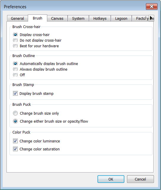 Brush tab in the Sketchbook Pro for desktop preferences