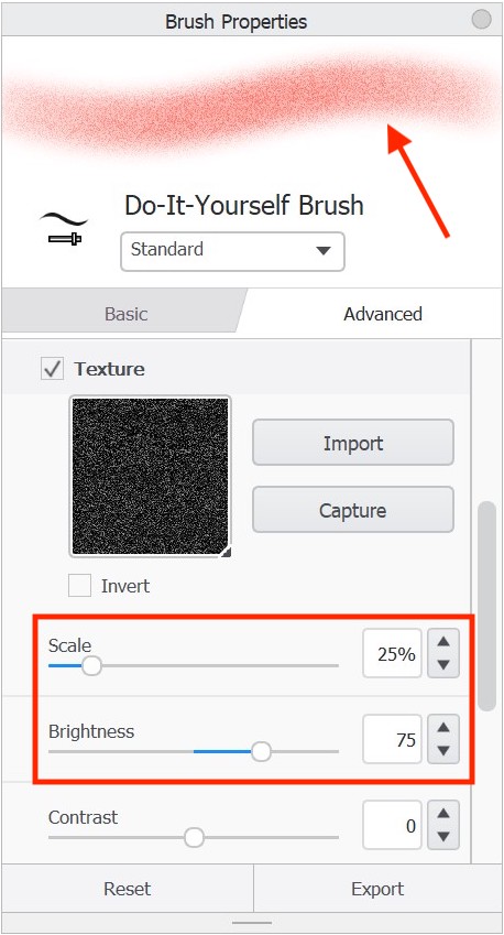 How to change textures by modifying brightness and contrast in Sketchbook Pro