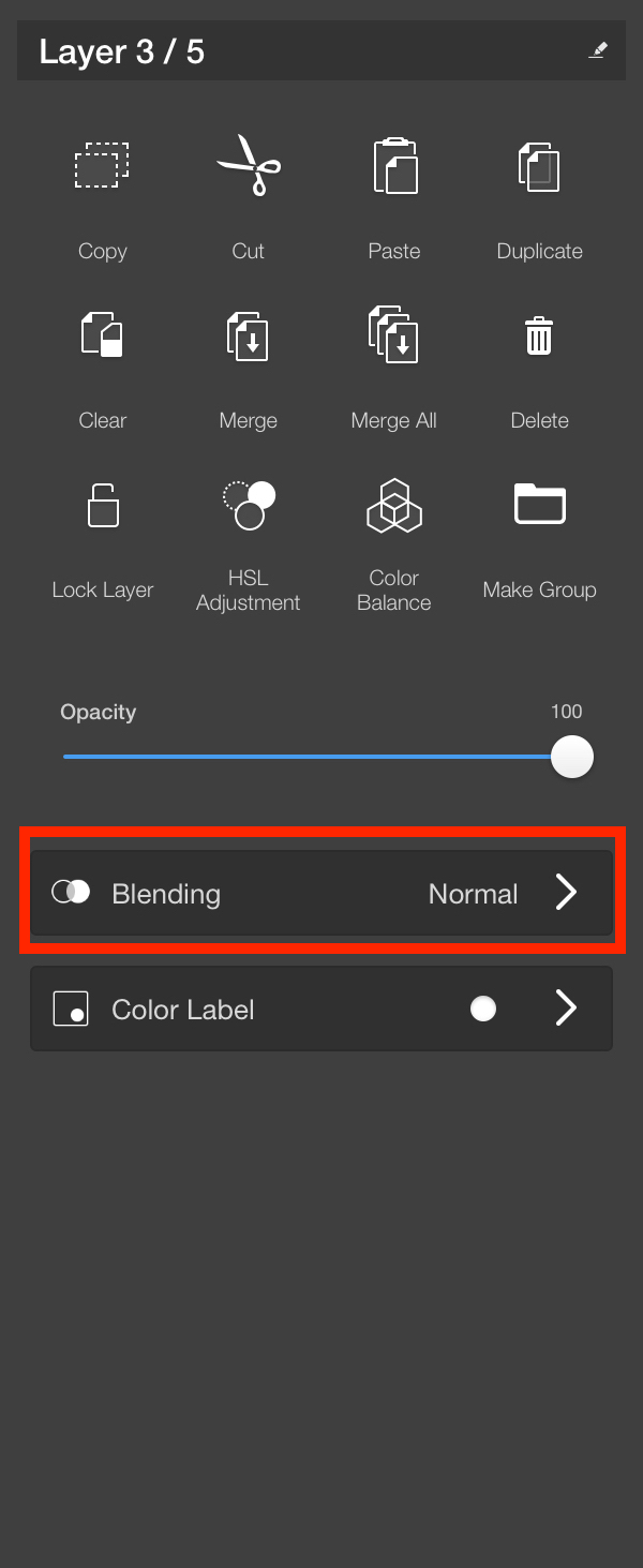 Accessing blending in the Layer Menu in Sketchbook for mobile