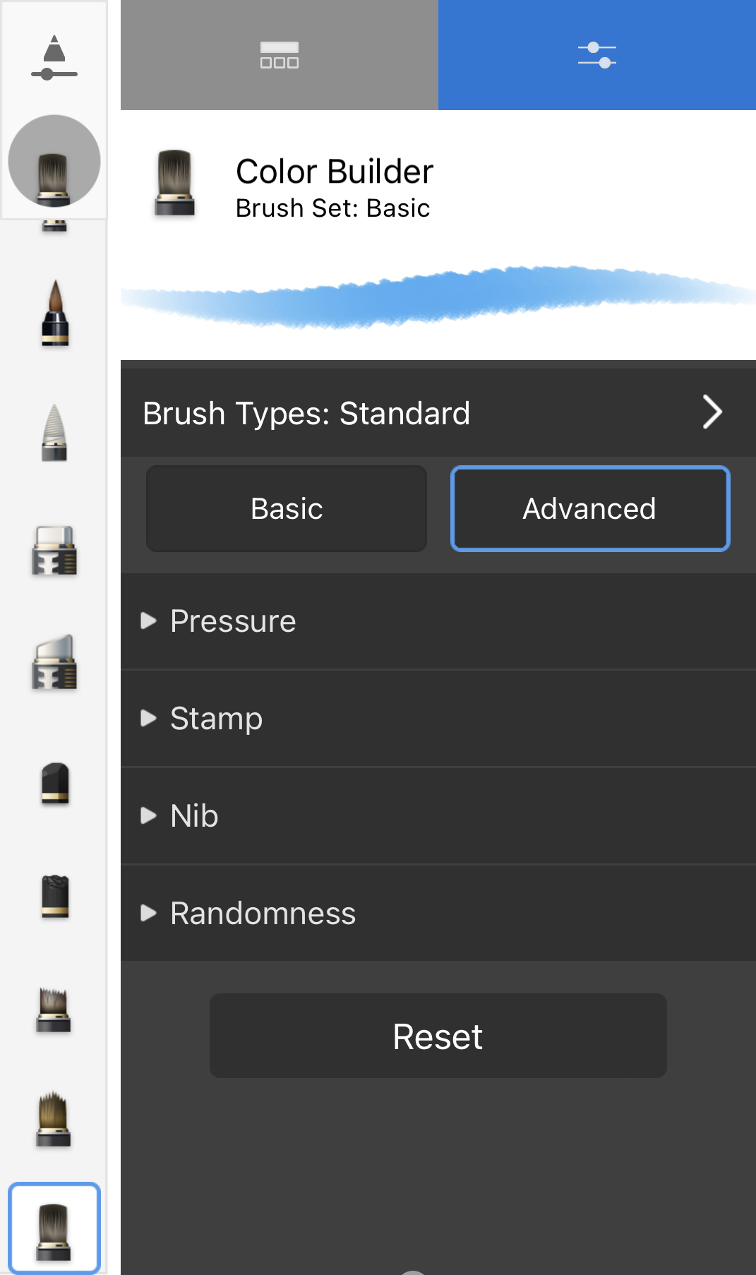 Brush Properties in the 64-bit iPad version of Sketchbook
