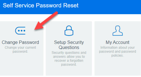 Self Service Password Reset menu with the arrow pointing to Change Password field