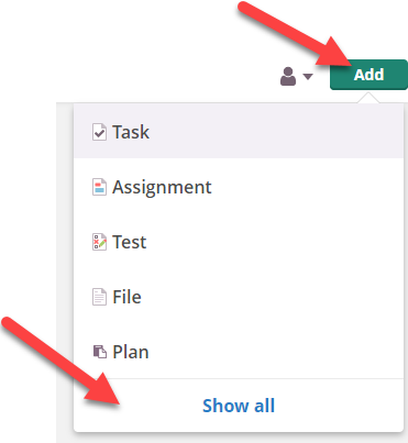 Add button in an itslearning course, top right corner