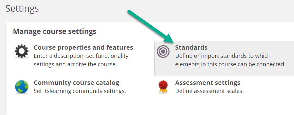 "Standards" button in settings menu