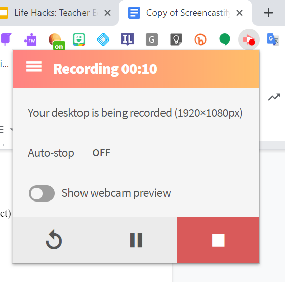 Recording information window