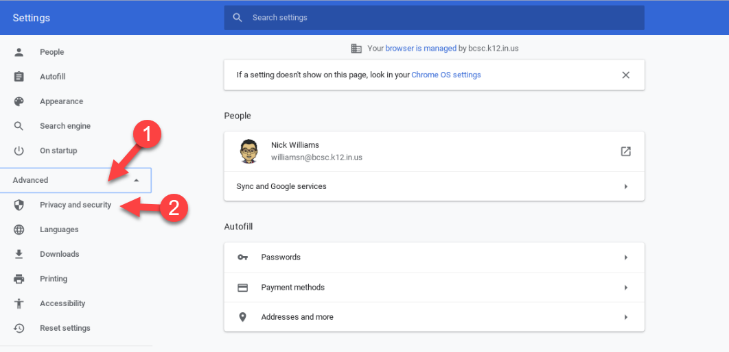 Privacy settings in Chrome