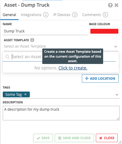 Asset Template Drop Down - Click to Create