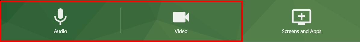 Top toolbar, Panopto Express recorder. On it, the Audio and Video options are highlighted by a red box