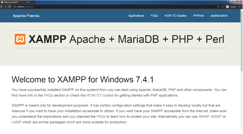 XAMPP apache welcome page - yokart installation kit