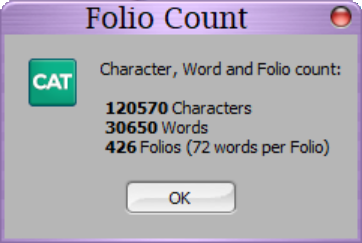Word Count, Folio Count, and Character Count - Stenograph